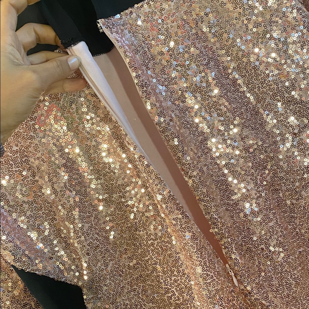 New York & Company Sequin Long Sleeve Dress - Pink and Black - Picture 10 of 12